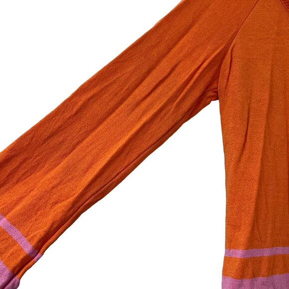 St John Orange Pink Striped Cowl Neck Santana Knit Wool Sweater Size Small - Picture 6 of 6